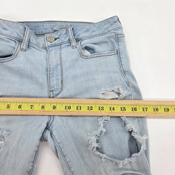 American Eagle Hi-Rise Jegging Jeans Size 8 Light Wash Extreme Distressed Ripped - Picture 15 of 16